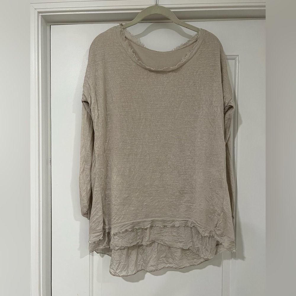 Tan knit shirt with layered detail
